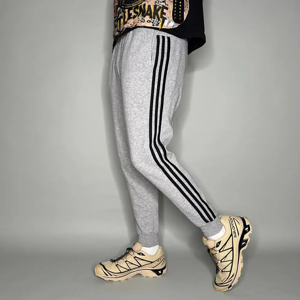 Vintage Y2K Adidas Sweatpants Mens S Grey Black 3 Stripes Cotton Joggers